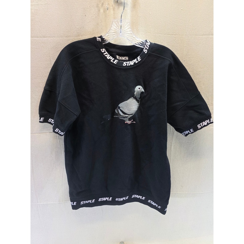 Staple Pigeon Mens Black Short Sleeve Sweatshirt Embroidered Logo Size M 2345